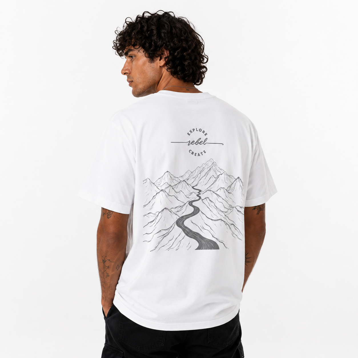 White Explorer 001 Founder’s Edition tee with subtle tonal back graphic